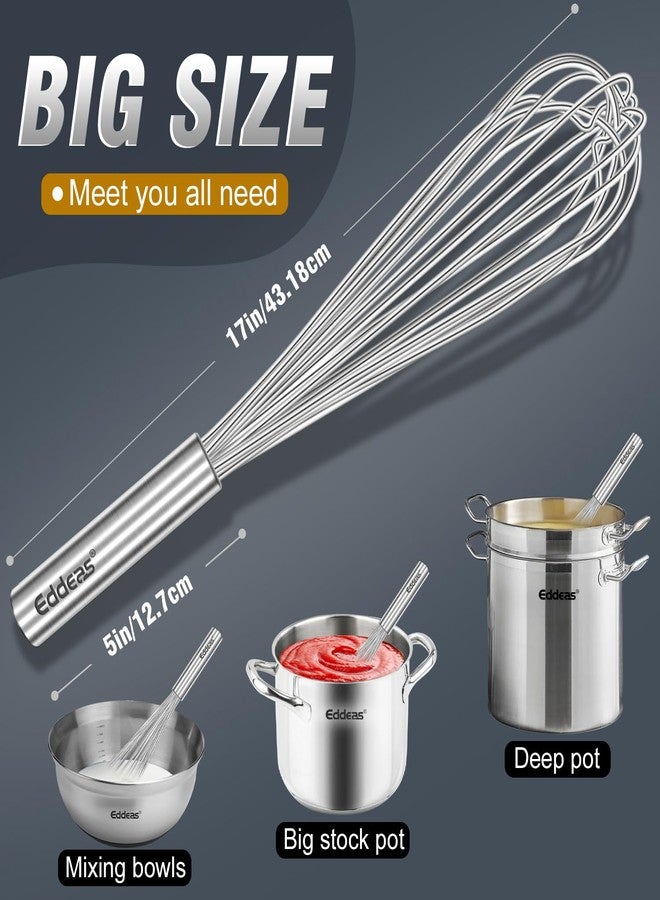 Eddeas 17in Large Whisk,Heavy Duty whisk, Stainless Steel whisk Suitable for Mixing Thick batter, Dry Ingredients and Seasonings.Accessories for professional commercial kitchens. - Image 4
